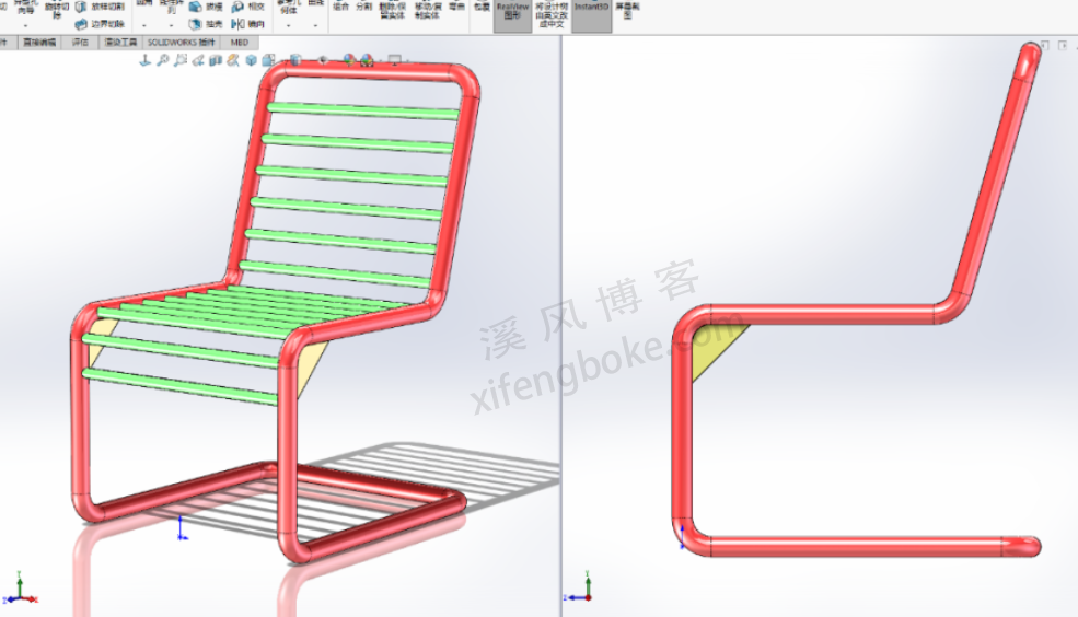 SolidWorks练习题之钢管焊接的椅子，不用3D草图也能画，思路决定出路