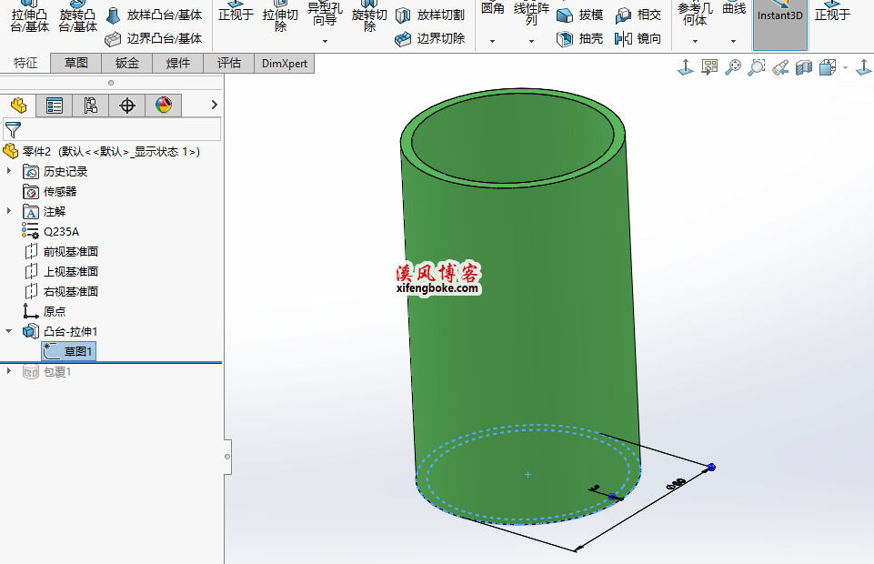 SolidWorks在如何在圆管柱面上画花纹图案？-包覆命令的使用教程