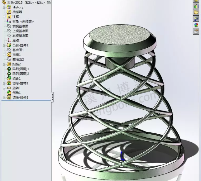 SolidWorks练习题之灯头艺术件的绘制，学会SW锥形螺旋线