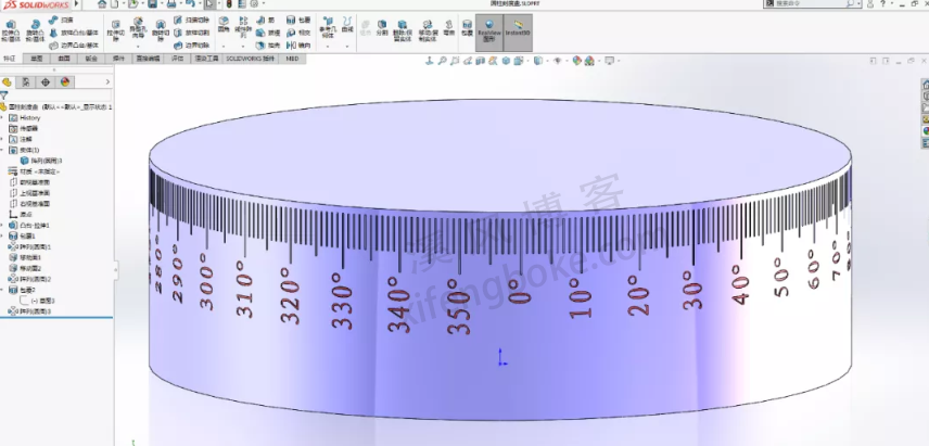 SolidWorks经典建模练习之圆柱形刻度盘的绘制，包覆数字阵列递增等命令综合练习