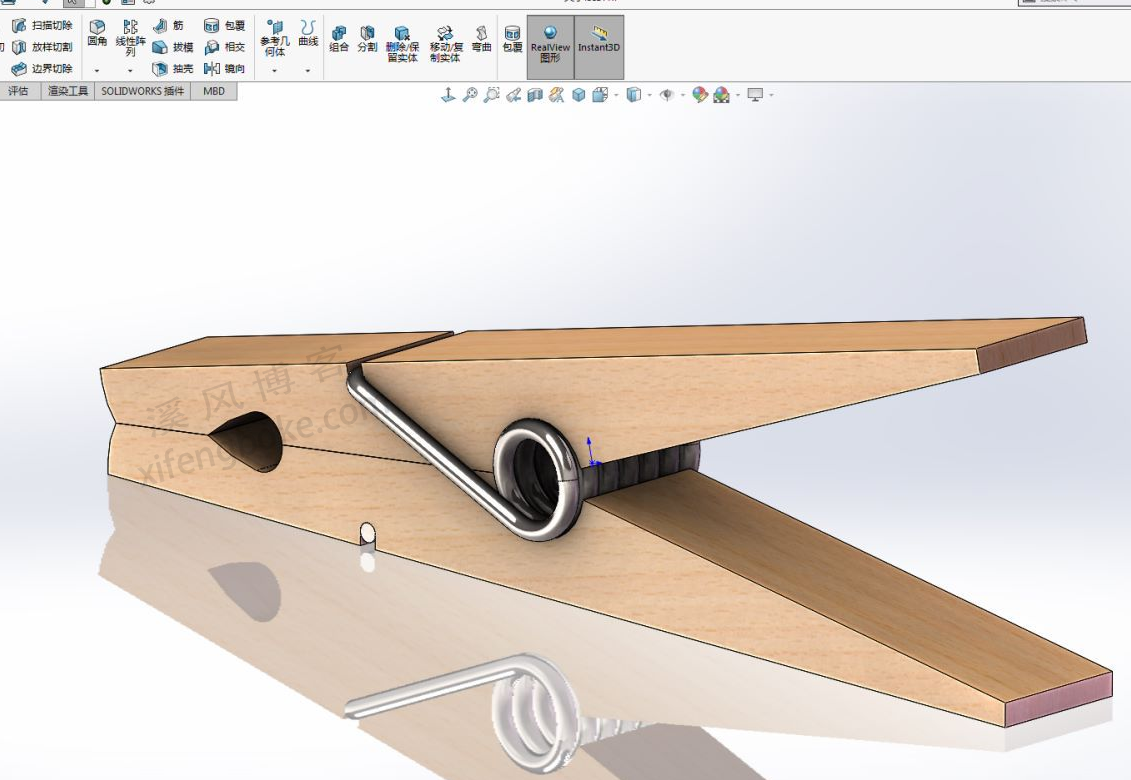 SolidWorks练习题之木夹子建模练习,弹簧是重点  第1张