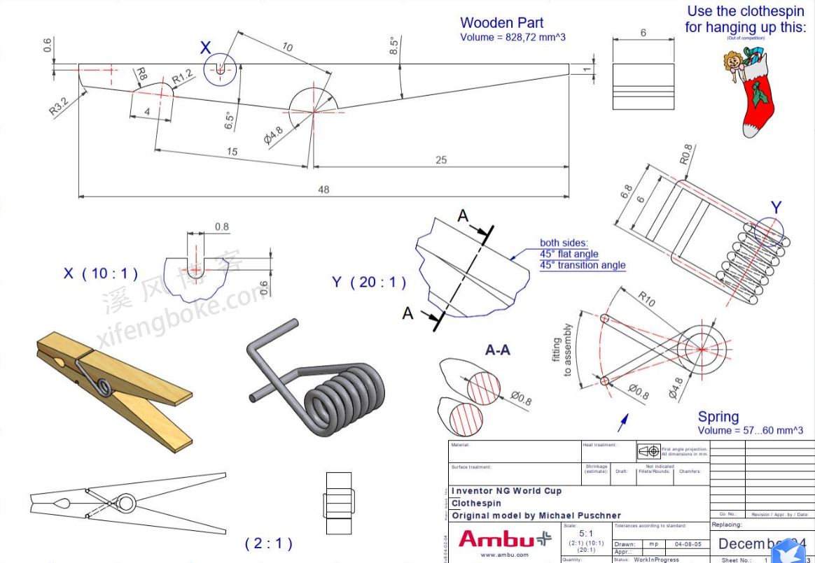 SolidWorks练习题之木夹子建模练习,弹簧是重点  第2张