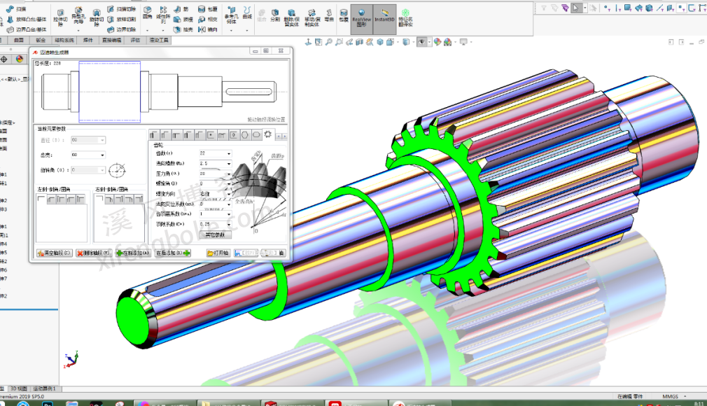 SolidWorks练习之用插件画一根齿轮轴，简单设置一下即可